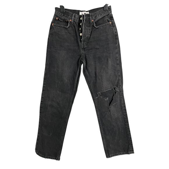 Topshop Denim - Topshop Dad High Rise Straight Jeans Womens W28 L30 Black Charcoal Distressed